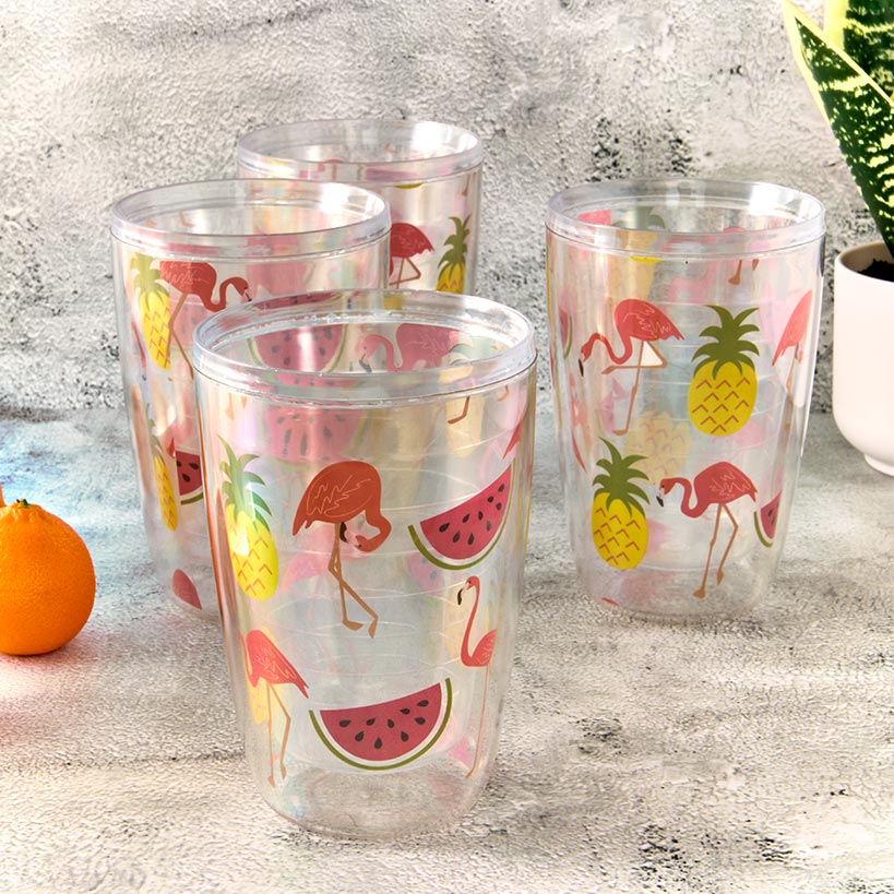 Plastic 16oz Insulated Tumbler Set of 4 Flamingo or Flipflops - Image 3