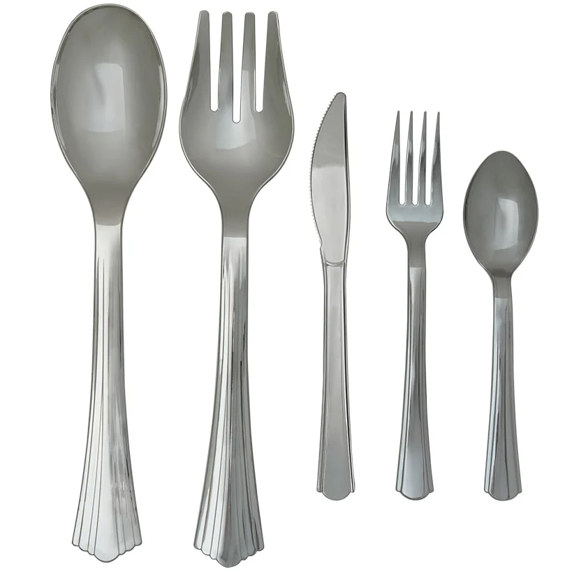 Plastic Disposable Silverware Set of 24 or Serving Utensils Set of 4