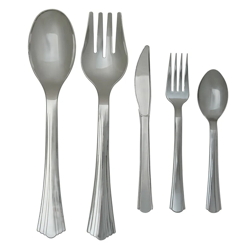 Plastic Disposable Silverware Set of 24 or Serving Utensils Set of 4 - Image 2