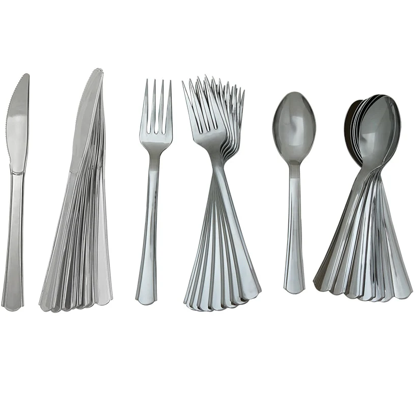 Plastic Disposable Silverware Set of 24 or Serving Utensils Set of 4 - Image 4