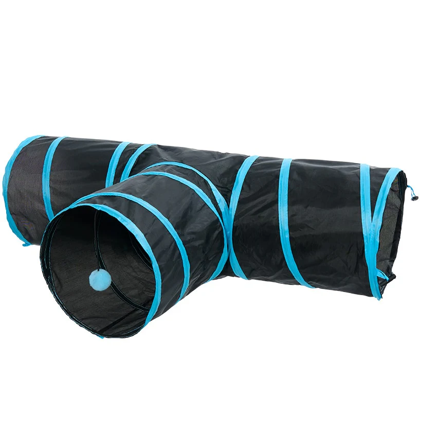 Pop-Up Cat Tunnel With Pom-Pom Teaser Toy Compact Collapsible Design - Image 3