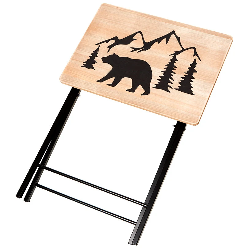 Portable Wood Folding Tray Table with Lodge Design - Bear or Deer - Image 2