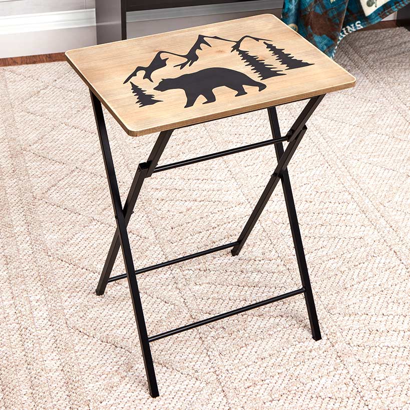 Portable Wood Folding Tray Table with Lodge Design - Bear or Deer - Image 3
