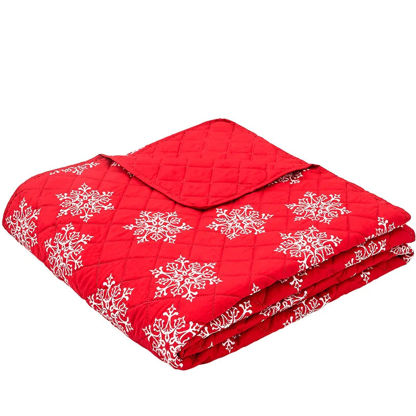 Red Snowflake Full/Queen Quilt Set with Shams - Image 4