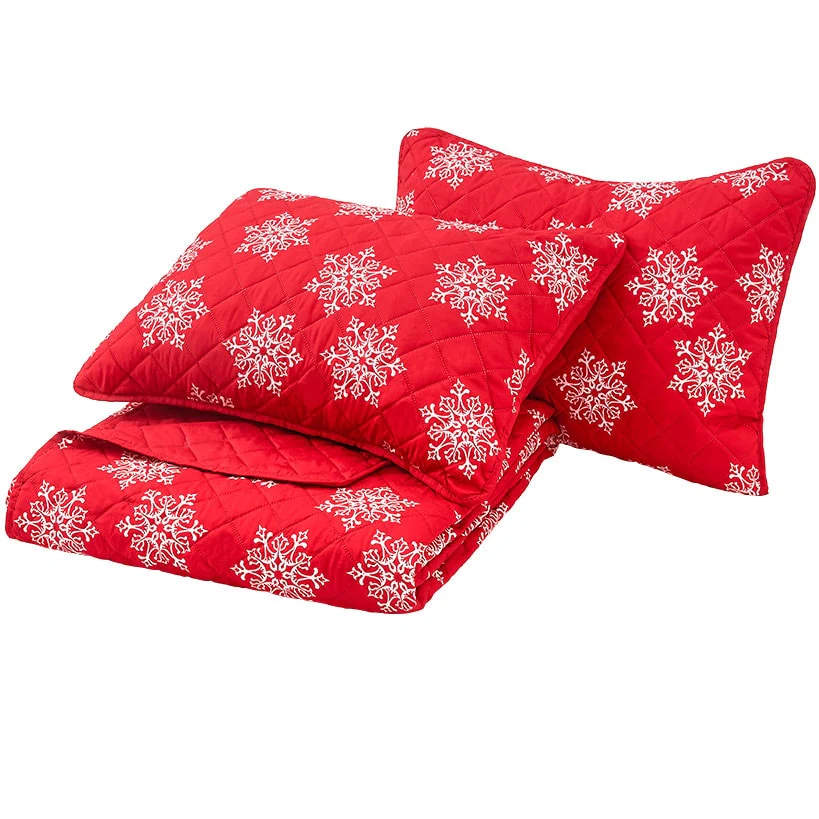 Red Snowflake Full/Queen Quilt Set with Shams - Image 6