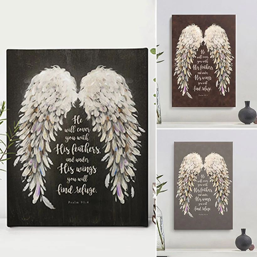 Religious He Will Cover You With His Feathers Canvas