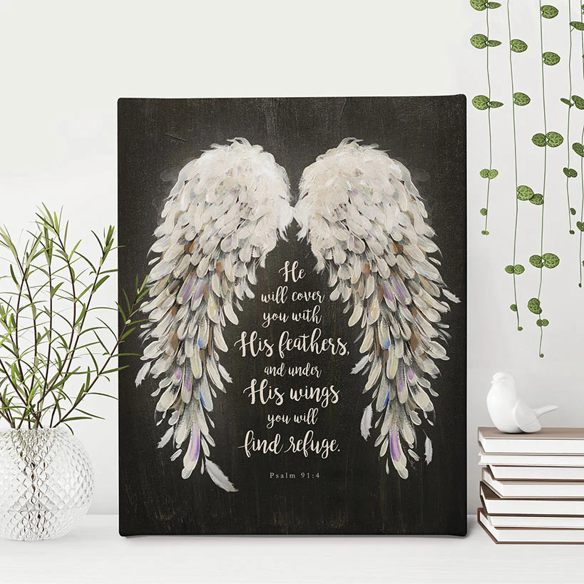 Religious He Will Cover You With His Feathers Canvas - Image 2