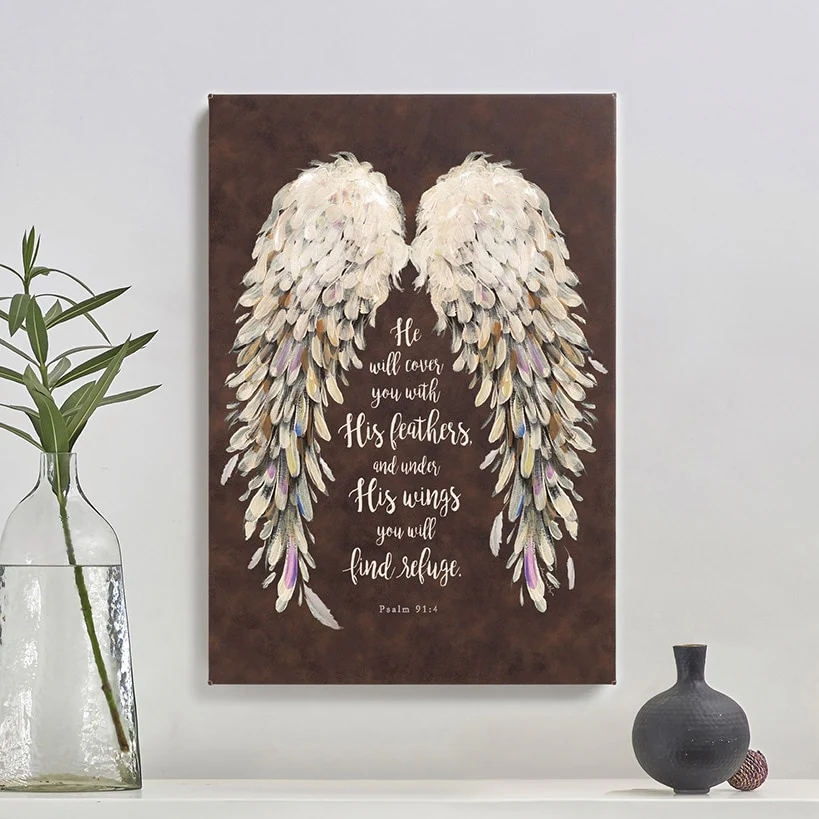 Religious He Will Cover You With His Feathers Canvas - Image 4