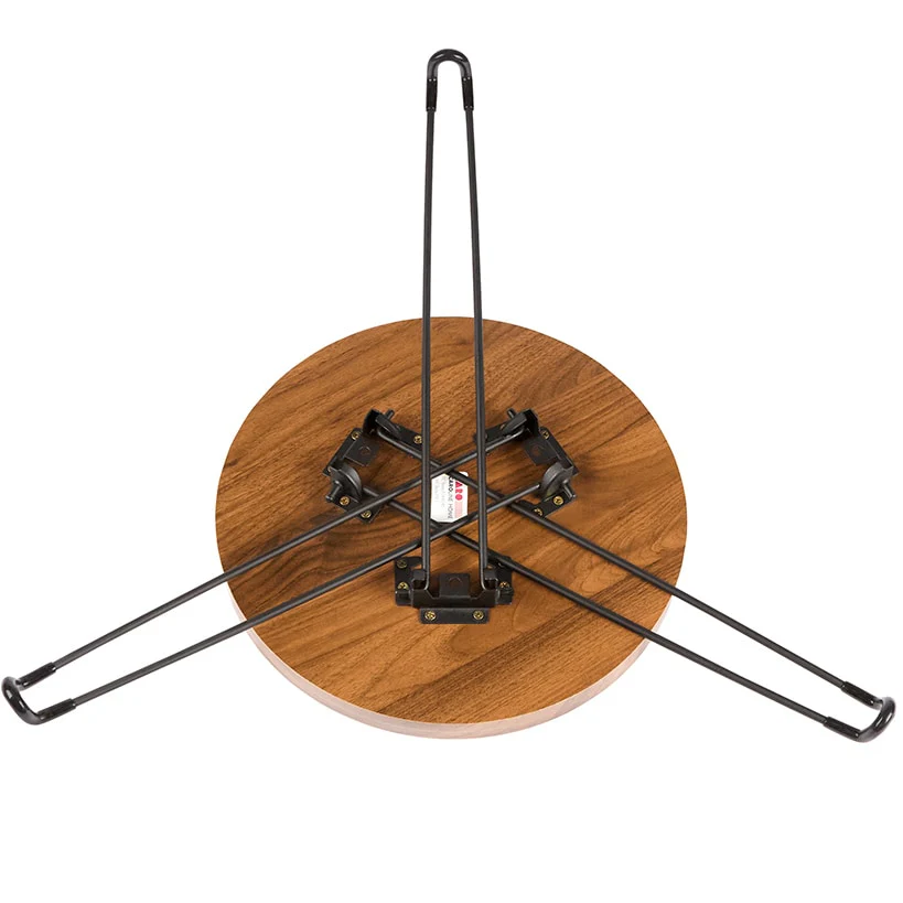 Round Wooden Side Table with Metal Foldable Legs - 15"D - Image 2
