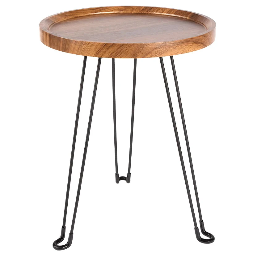 Round Wooden Side Table with Metal Foldable Legs - 15"D - Image 5