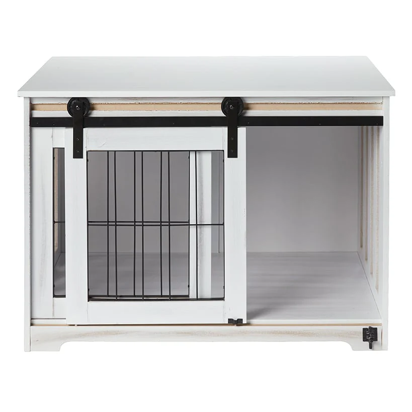 Rustic Sliding White Barn Door Pet Crate - Image 2