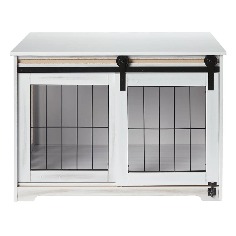 Rustic Sliding White Barn Door Pet Crate - Image 5