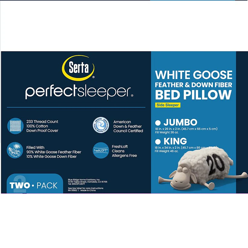Serta White Goose Feather and Down Fiber Gusseted Pillow 2-Pk - Image 6