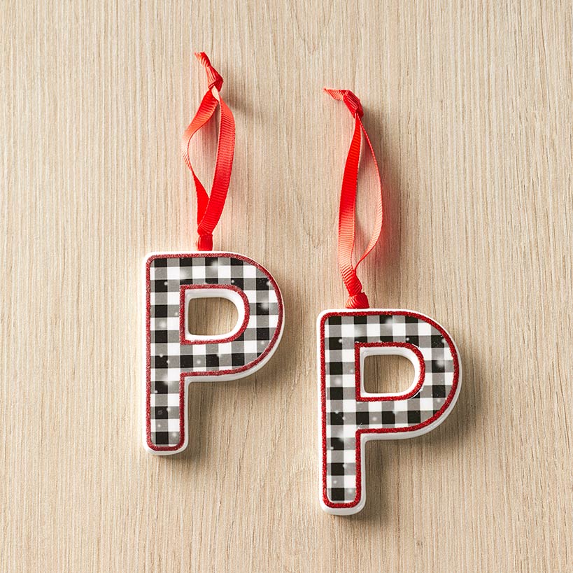 Set of 2 Buffalo Plaid Monogram Ornaments - Image 2