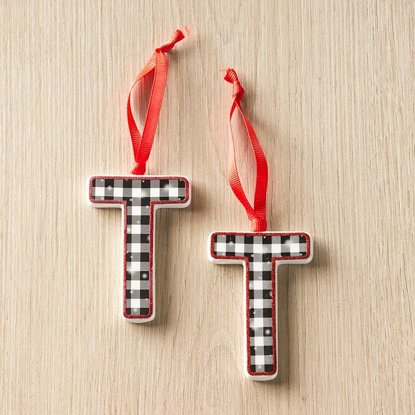 Set of 2 Buffalo Plaid Monogram Ornaments - Image 3