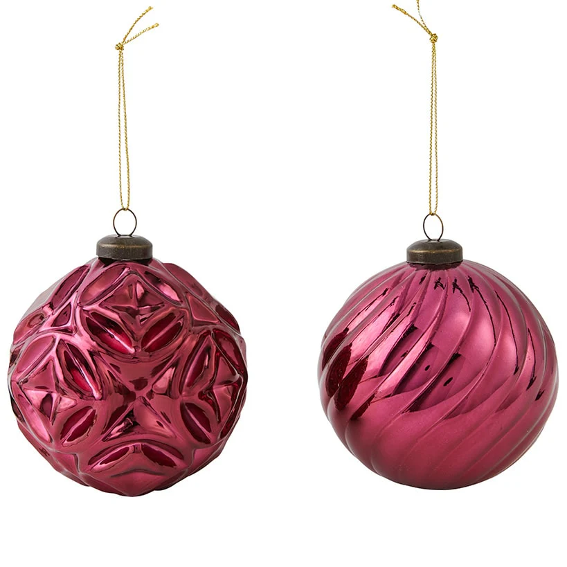 Set of 2 Burgundy Patterned Ball Ornaments - Image 2