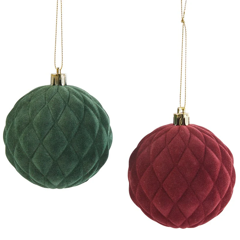 Set of 2 Diamond Velvet Ball Christmas Ornaments - Image 2