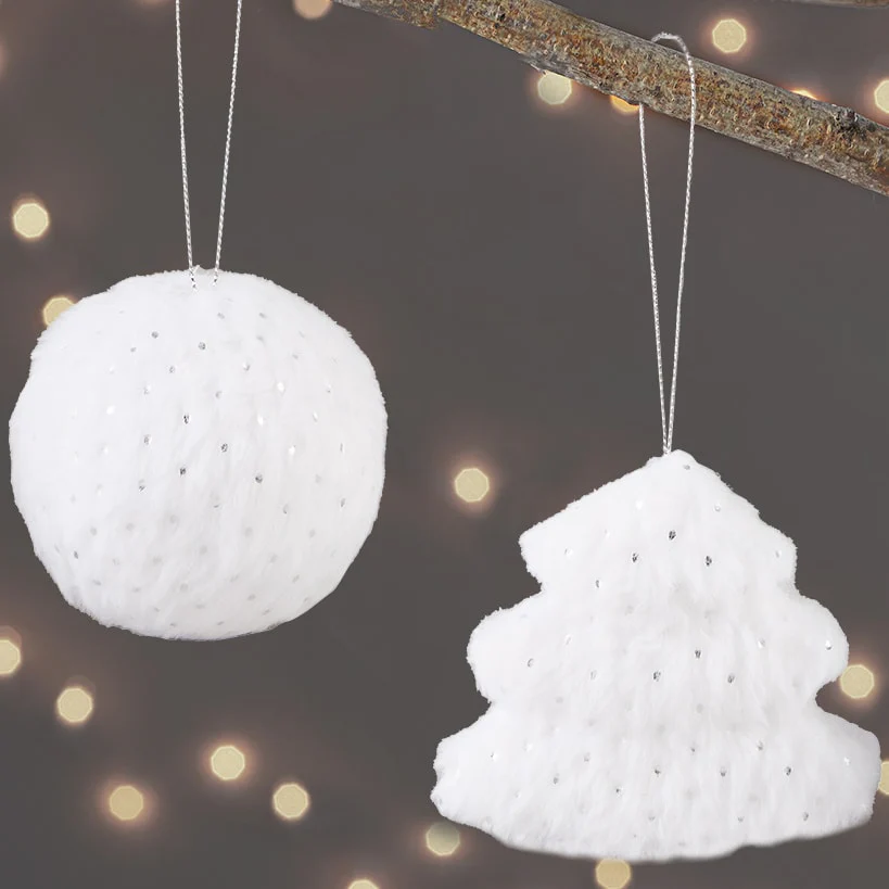 Set of 2 Faux Fur Ornaments