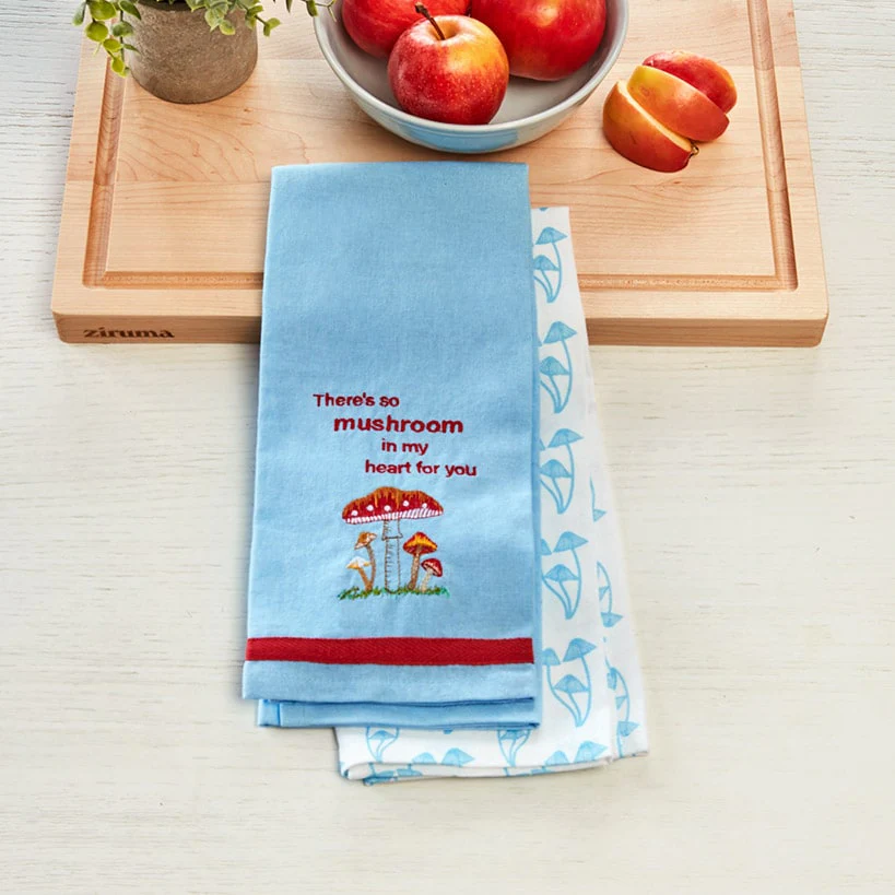Set of 2 Spring Mushroom Embroidered Kitchen Towels - Image 3