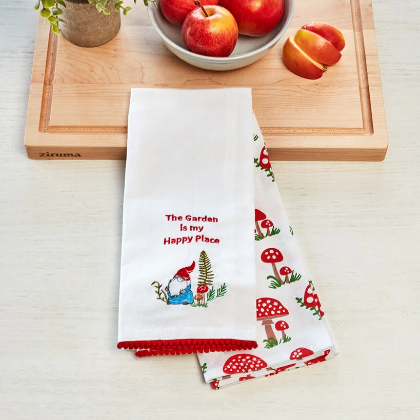 Set of 2 Spring Mushroom Embroidered Kitchen Towels - Image 5