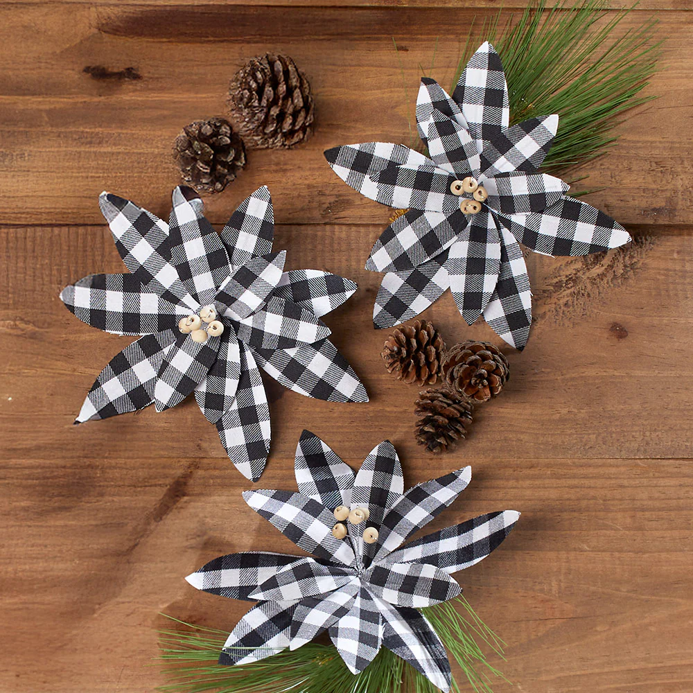 Set of 3 Buffalo Plaid Poinsettia Tree Clips - Image 2