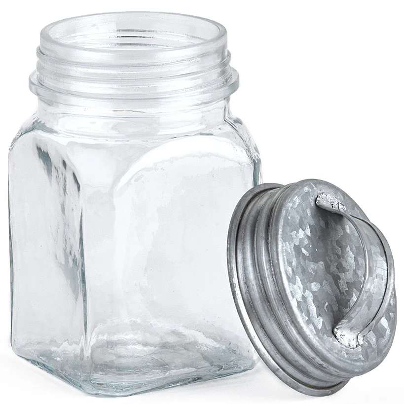 Set of 3 Glass Canisters in Galvanized Tray - Image 3