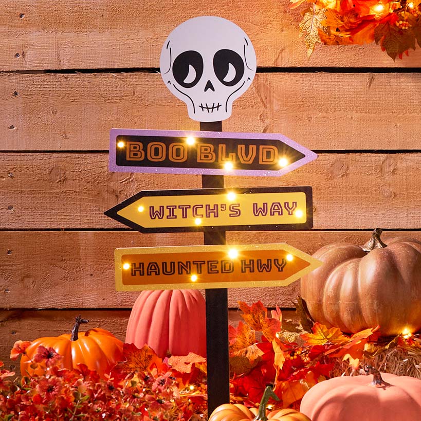 Skeleton Halloween Solar Garden Picket Sign