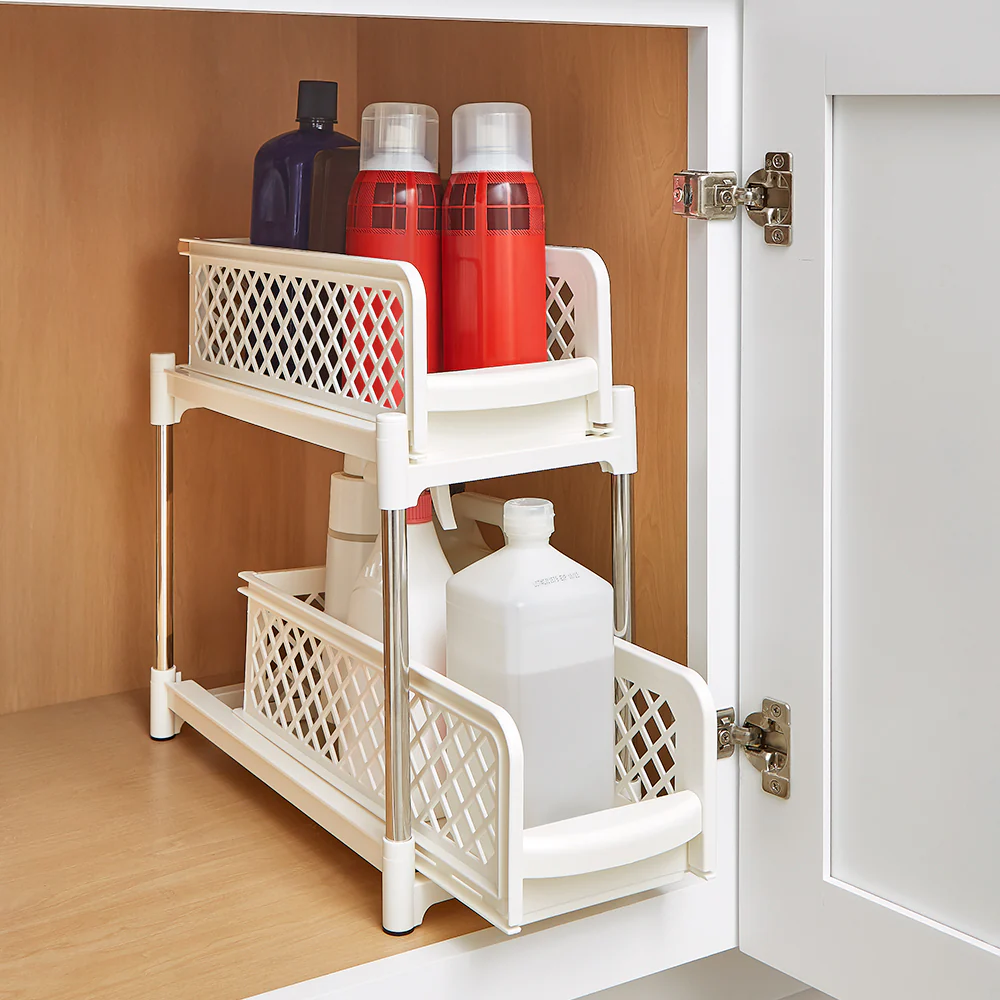 Sliding Storage Drawers Pull Out Plastic Cabinet Organizer 2 Tier - Image 3