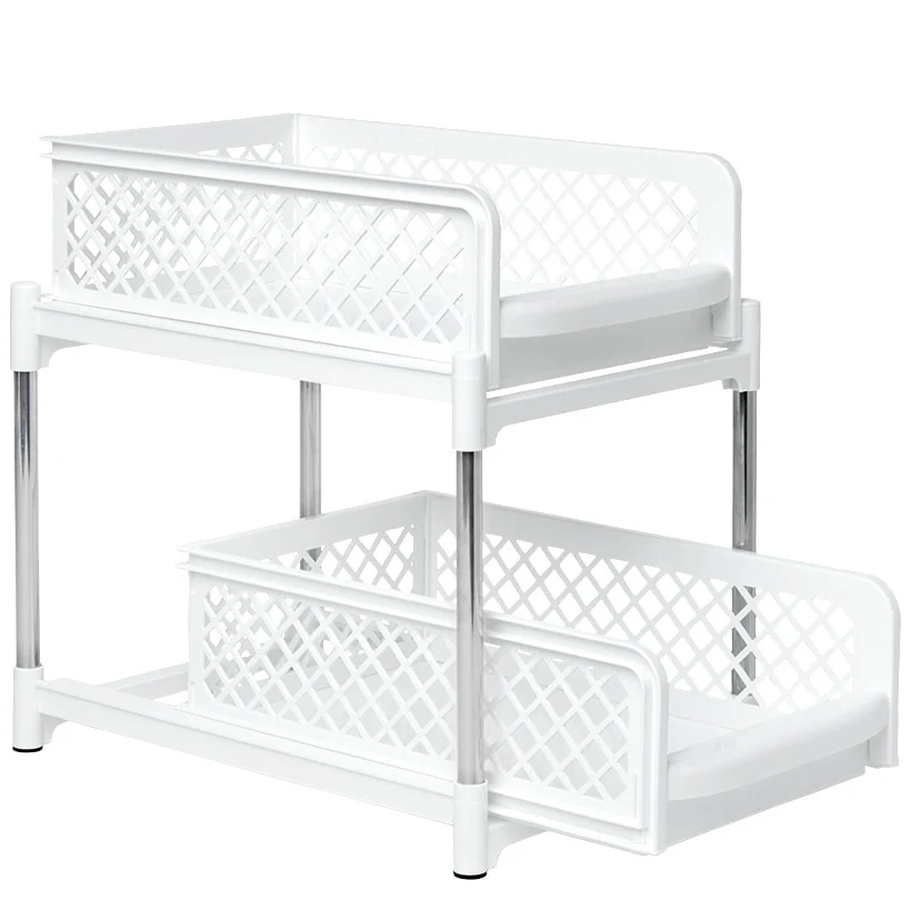 Sliding Storage Drawers Pull Out Plastic Cabinet Organizer 2 Tier - Image 4