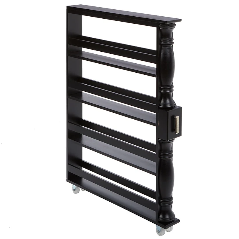 Slim Wooden Spice Rack Cabinet with Wheels - Black, Walnut or White - Image 8