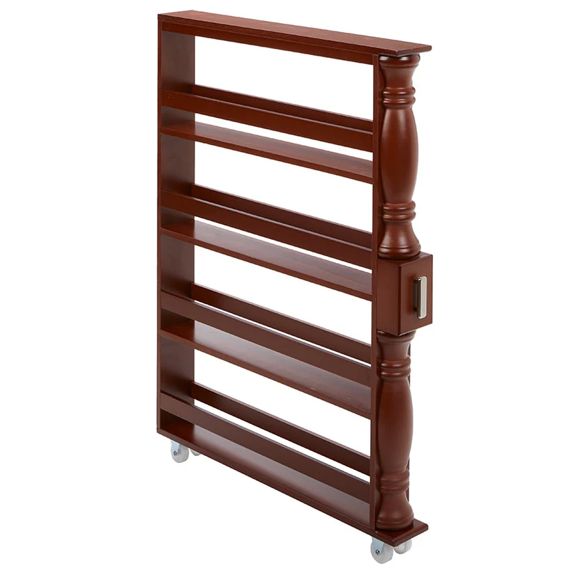 Slim Wooden Spice Rack Cabinet with Wheels - Black, Walnut or White - Image 9