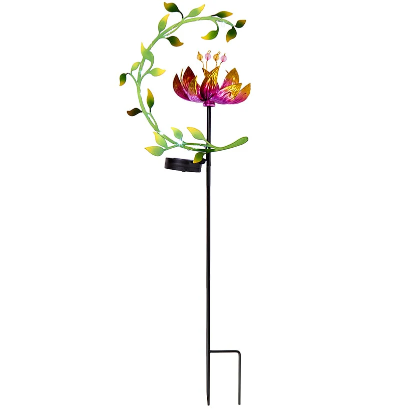 Solar Flower and Leaves Wind Spinner Garden Stake Red or Blue - Image 2