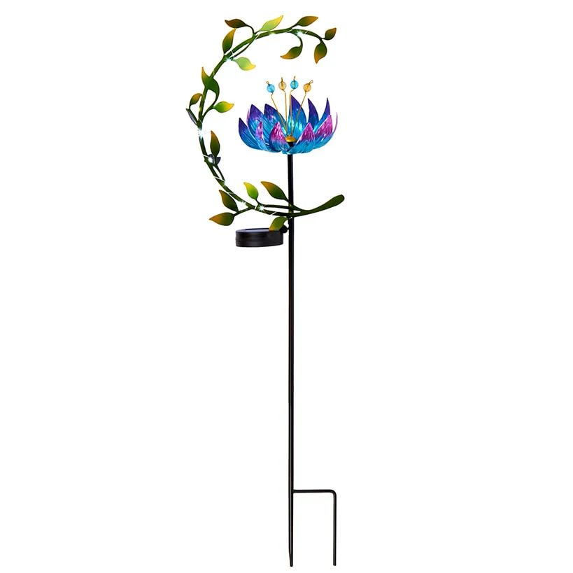 Solar Flower and Leaves Wind Spinner Garden Stake Red or Blue - Image 4