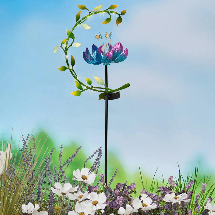 Solar Flower and Leaves Wind Spinner Garden Stake Red or Blue - Image 5