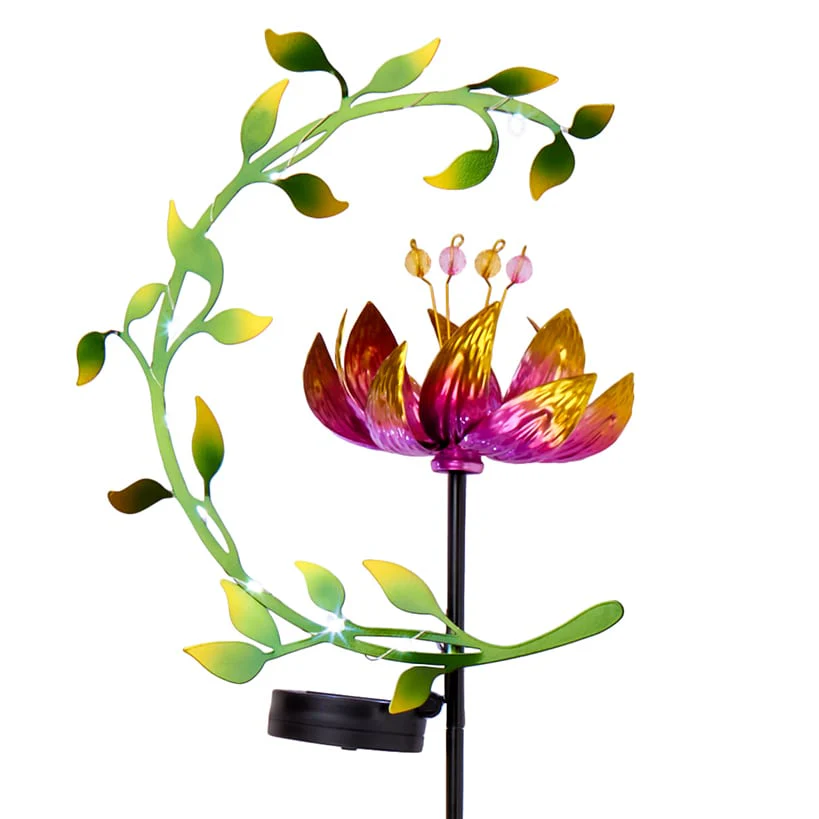 Solar Flower and Leaves Wind Spinner Garden Stake Red or Blue - Image 6