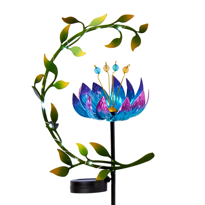 Solar Flower and Leaves Wind Spinner Garden Stake Red or Blue - Image 7