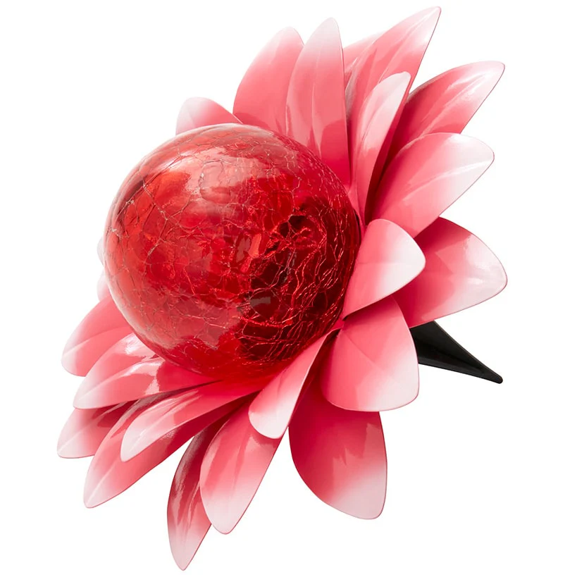 Pink Solar Gazing Ball Blooming Flower - Image 2