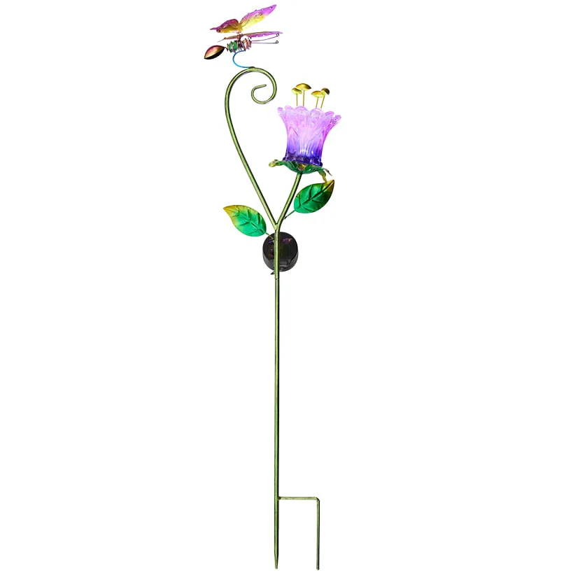 Solar Glass Flower Garden Stake - Butterfly or Hummingbird - Image 4