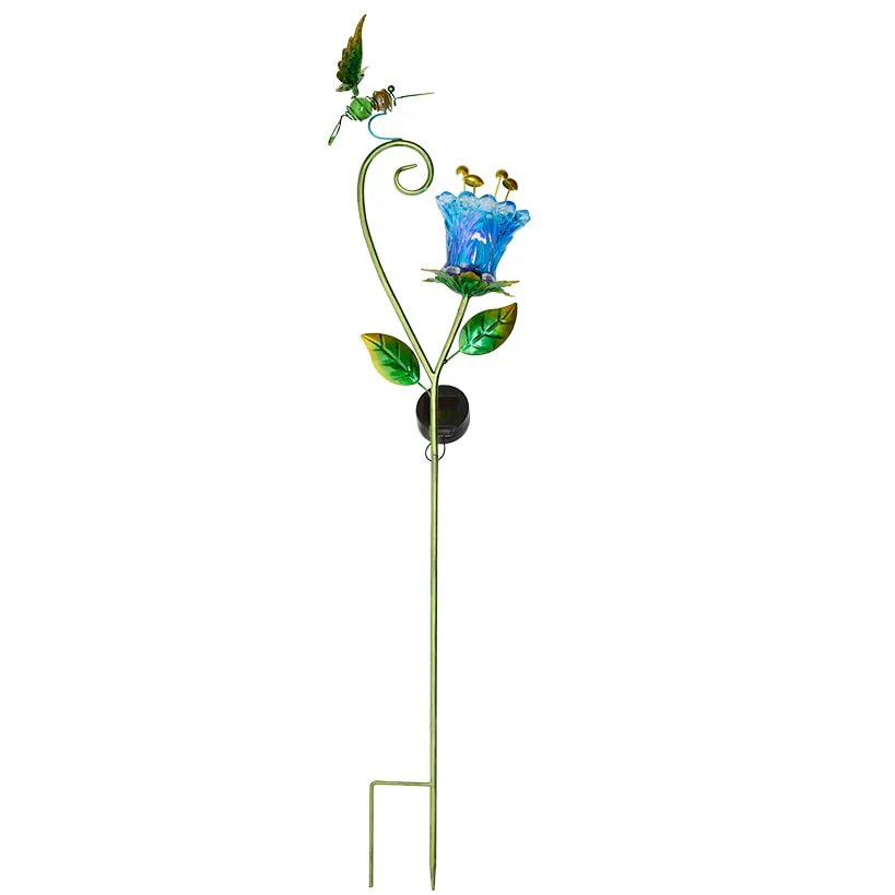 Solar Glass Flower Garden Stake - Butterfly or Hummingbird - Image 5