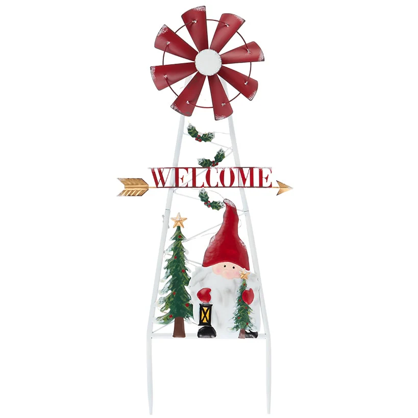 Solar Holiday Windmill Garden Stake Gnome - Image 2
