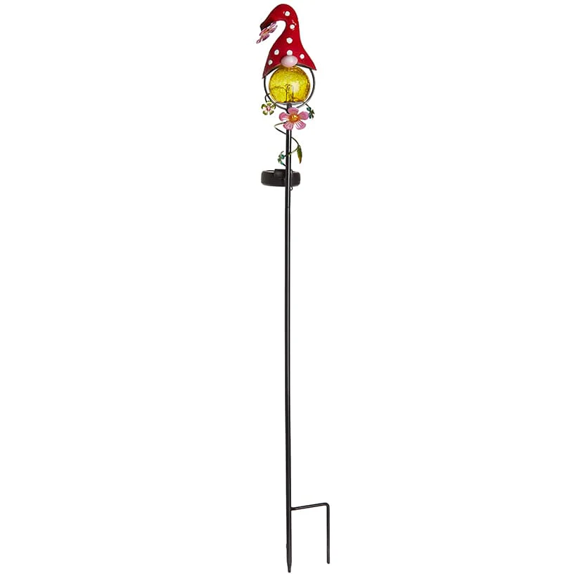 Solar LED Gnome Garden Stake Red with Flower or Blue with Butterfly - Image 2