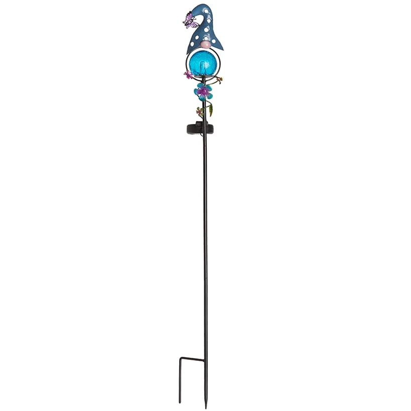Solar LED Gnome Garden Stake Red with Flower or Blue with Butterfly - Image 4