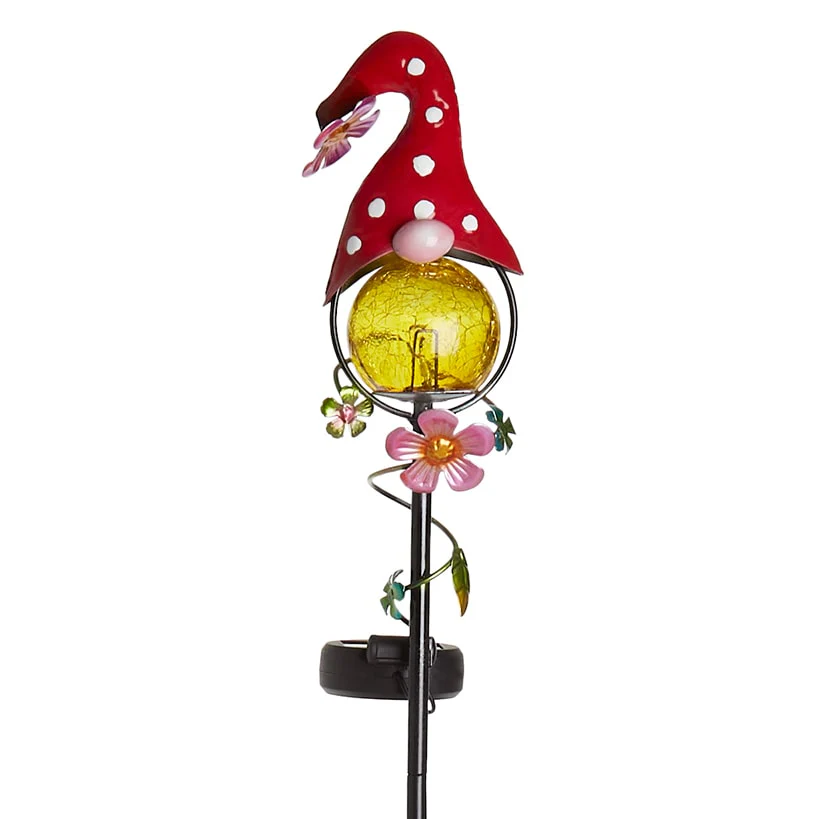 Solar LED Gnome Garden Stake Red with Flower or Blue with Butterfly - Image 6