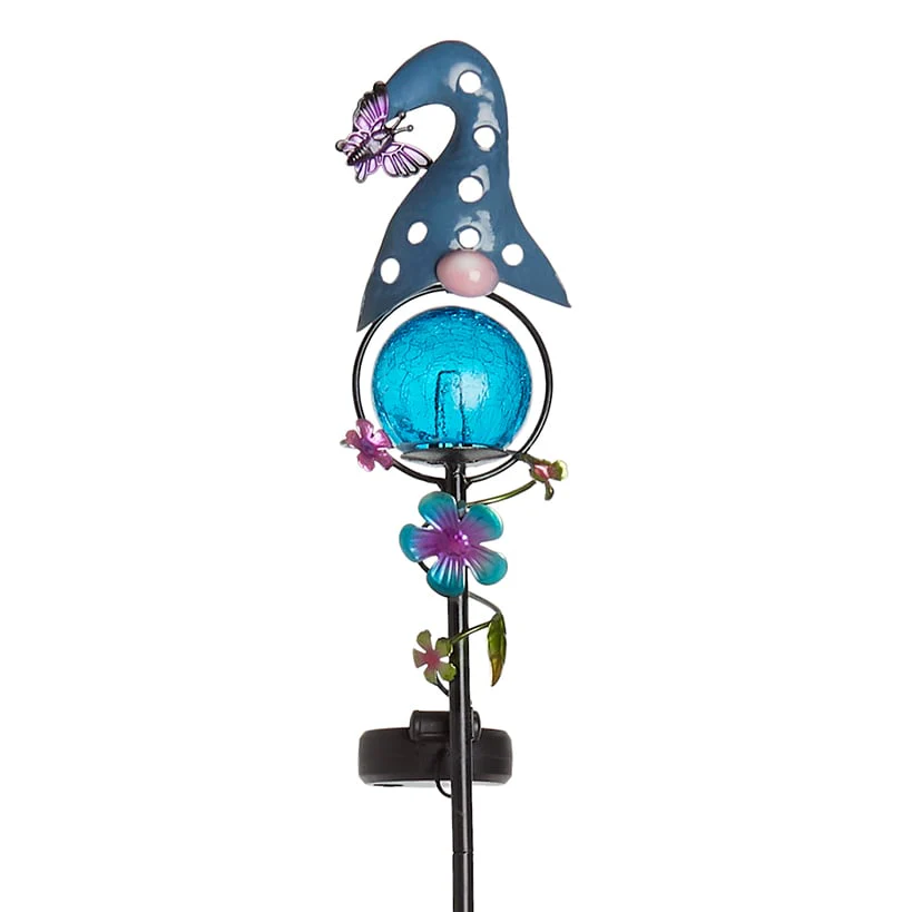 Solar LED Gnome Garden Stake Red with Flower or Blue with Butterfly - Image 7