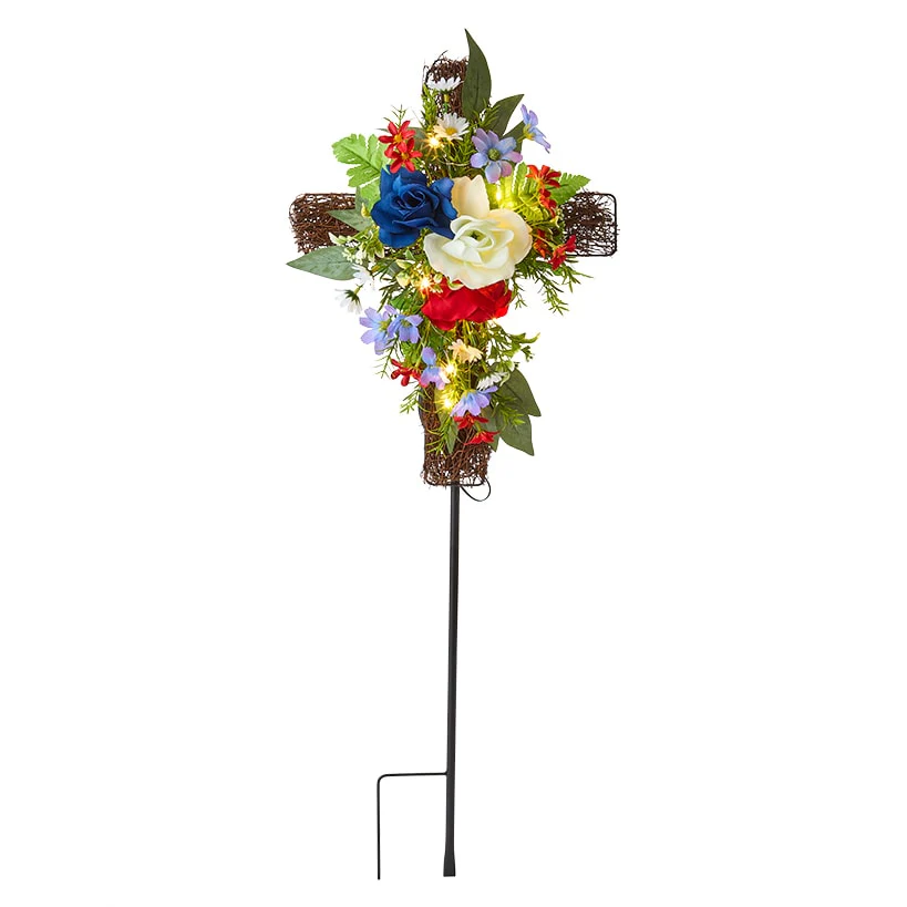 Solar Lighted Flower Garden Cross Stake - Image 5