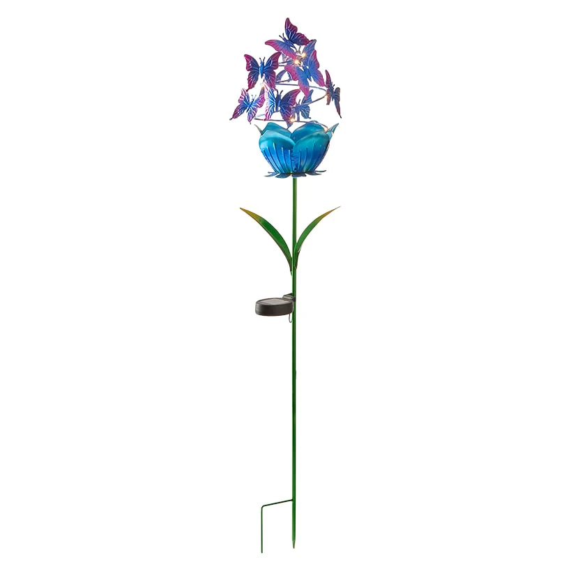 Solar Powered Flower Garden Stake with Butterflies - Image 2