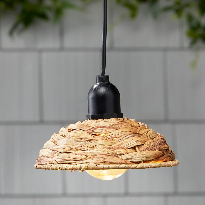Solar-Powered Small Rattan Pendant Light – Natural and Brown - Image 4