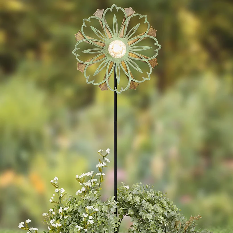 Solar-Powered Copper Patina Wind Spinner