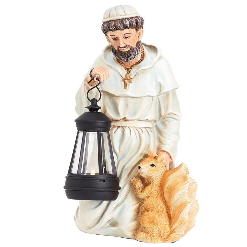 Solar Saint Statues – Mary with Cross and St. Francis with Lantern - Image 5