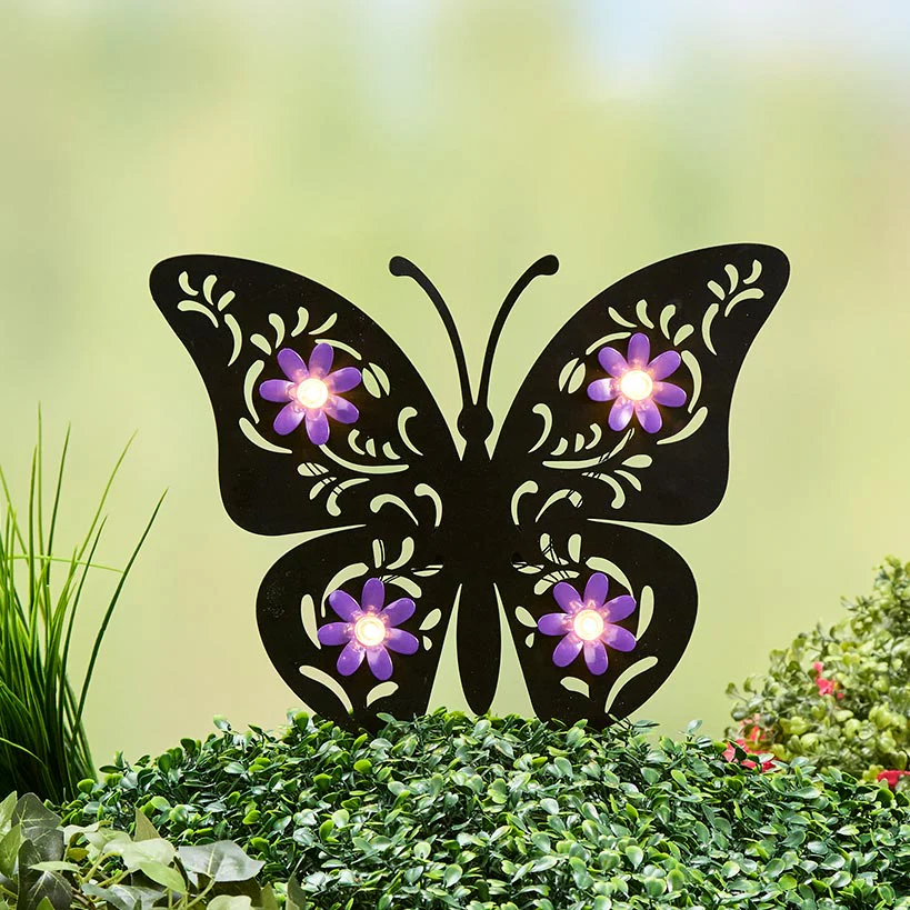 Solar Spring Silhouette Garden Stake With Flowers - Bunny or Butterfly - Image 2